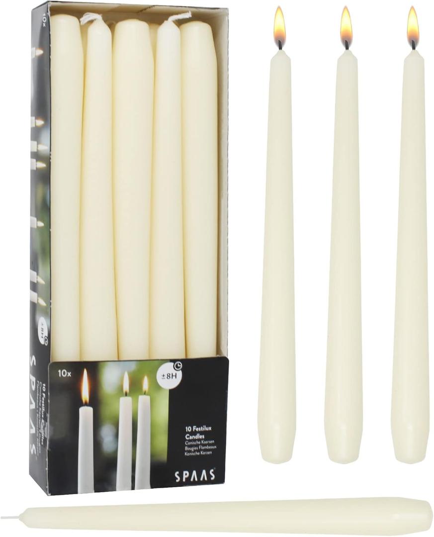 Taper Candles,Tapered Candlesticks - Dripless 10 Inch Ivory Candles, Unscented Tall Dinner Candle, Long 8 Hour Burning Household Candles, 10 Pack