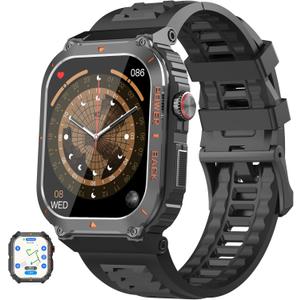 Military GPS Smart Watch for Men with Offline Map/Air Pressure/Altitude/Compass,smart Watch for Android Phones and iPhone,Waterproof Fitness Tracker with Blood Oxygen/Heart Rate/Sleep/100+ Sport Modes (Black)