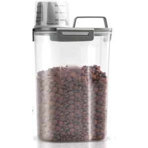 Upgraded Dog Food Storage Container Small, Cat Food Container Airtight, Pet Food Container Dispenser with Pour Spout, Seal Buckles for Dogs, Cats, Birds (Grey)