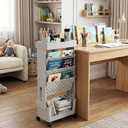 5-Tier Mobile Bookshelf, Rolling Bookcase Book Storage Rack, Movable File Folder Organizer Cart with Wheels for Home Study Office Living Room Classroom, Gray