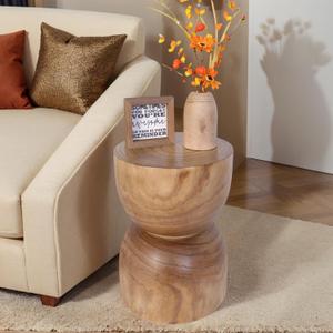 Athaliah Wooden Side Table, 15.75" Hand Carved Rustic Wood Tree Stump End Table, Natural Paulownia Wood Round Coffee Table, Indoor Outdoor Wood Stump Stool for Living Room, Bedroom, Garden, Patio