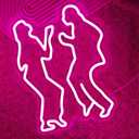 Pink Neon Light for Game Room, Adjustable Brightness Silhouette Wall Art Featuring Dancing People, Retro 80s Style LED Sign for Studio & Club Decor, USB Interface, Premium Acrylic