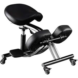 Kneeling Chair with Wheels, Ergonomic Balance Chair for Home and Office，Adjustable Saddle Chair to Improve Your Posture,Comfortable Knees and Footrest,Black,SSS-1459-M