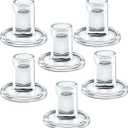 Low Glass Taper Candle Holders fit Candle Base Diameter 5/6-7/8 inch- Wedding Table Centerpiece Short Clear Candlestick Holders - Set of 6