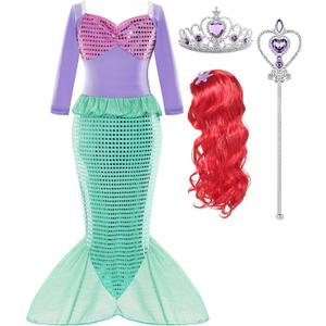 Arie Costume For Girls Little Mermaid Dress Up Costume Arie Dress Age 3-8 With Wig Halloween Cosplay Birthday Party (100 3 Years)