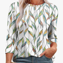 3/4 Length Sleeve Womens Tops Round Neck Casual Tunic Tops Basic Pleated Shirts Loose Fit 2025 Size M