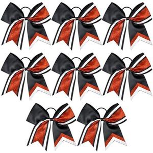 8 PCS Large Glitter Cheer Bows 8" Hair Bows Sparkly Cheerleading Softball Team Bow Hair Ponytail Holder Accessories for cheerleaders football Competition Sports- Red Black White