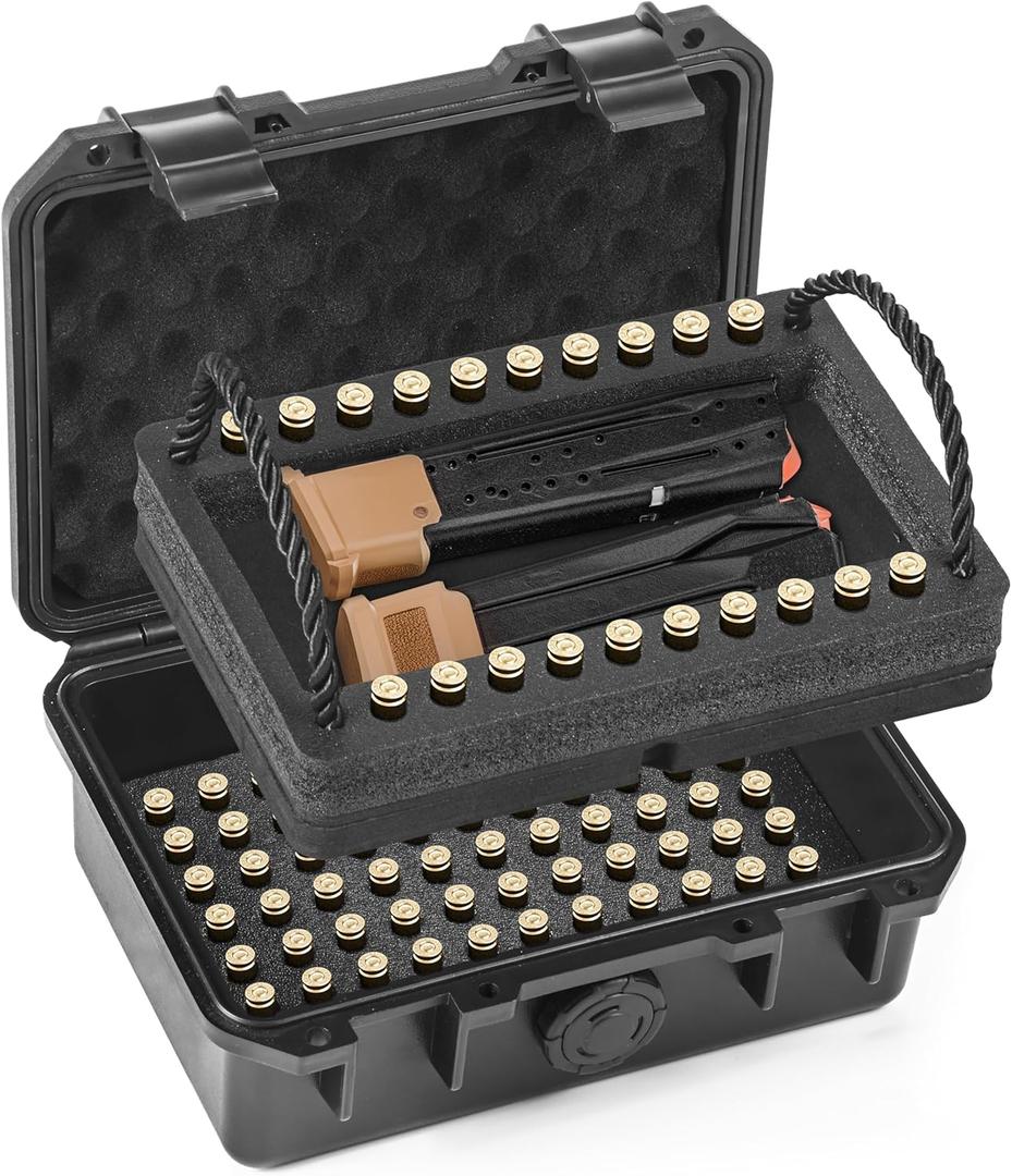 9mm Ammo Case, Compatible with Magazines, Compact Waterproof Lockable Ammo Storage Case for Ammunition, Portable and Durable 9mm Ammo Box, Suitable for Travel,Home and Range Use