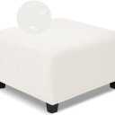 Square Ottoman Cover,Soft Stretch Jacquard Slipcover with Dual Waterproof Layers,Washable Furniture Protector for Pets,Large,Beige (L Length&Width:35-44",Height:14-20")