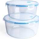 Large Borosilicate Tempered Glass Food Storage Containers with BPA-Free Lids, [2 Pack] Round Airtight Food Containers (100oz+64oz). Microwave, Oven, Freezer and Dishwasher Safe.