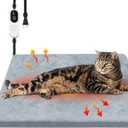 Pet Heating Pad, 9 Adjustable Temperature Cat Heating Pad with Timer, 17.7"x17.7" Waterproof Heated Warming Dog Blanket Bed Mat for Cats Dogs Kitten Puppy Small Animal Indoor with Chew Resistant Cord (Gray)
