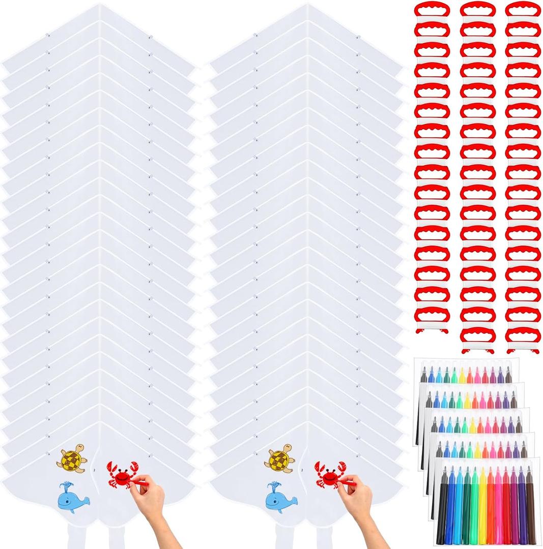 Libima 100 Pcs DIY Blank Kites for Kids Bulk Large Kite Making Kit Easy to Fly Set Party with Watercolor Pens and String Decorating Coloring Party Set for Craft Outdoor Games (Butterfly)