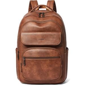 37L Backpack Purse for Women Men for Work Travel BackPack Vegan Leather Laptop College Daypack Shoulder Bag Brown