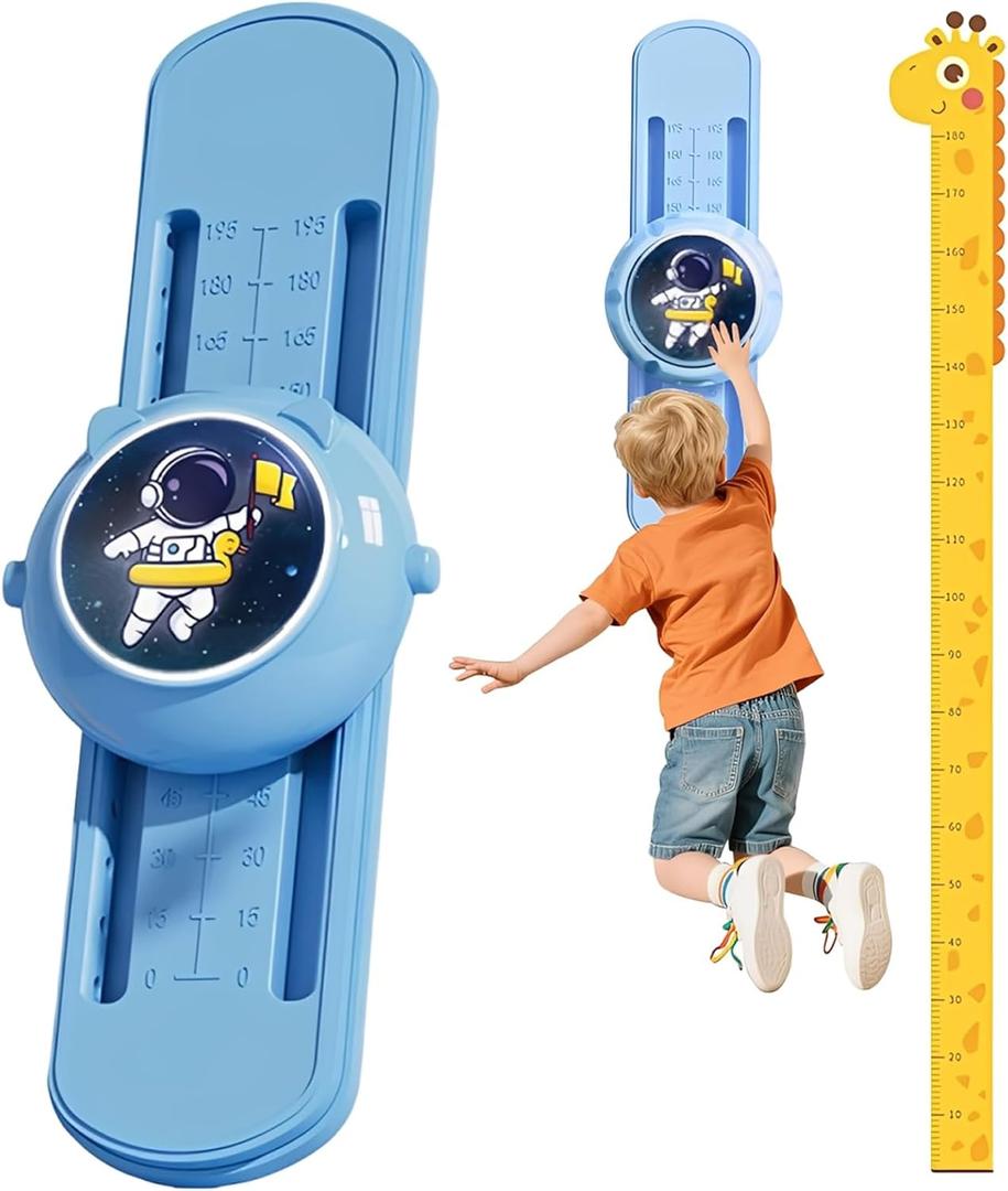 Voice Touch High Jump Counter,English Broadcast Kids Vertical Jump Trainer,with Adjustable Height Bouncer Exercise, for Parent Kids Interactive Indoor Height Touch Device (Blue)