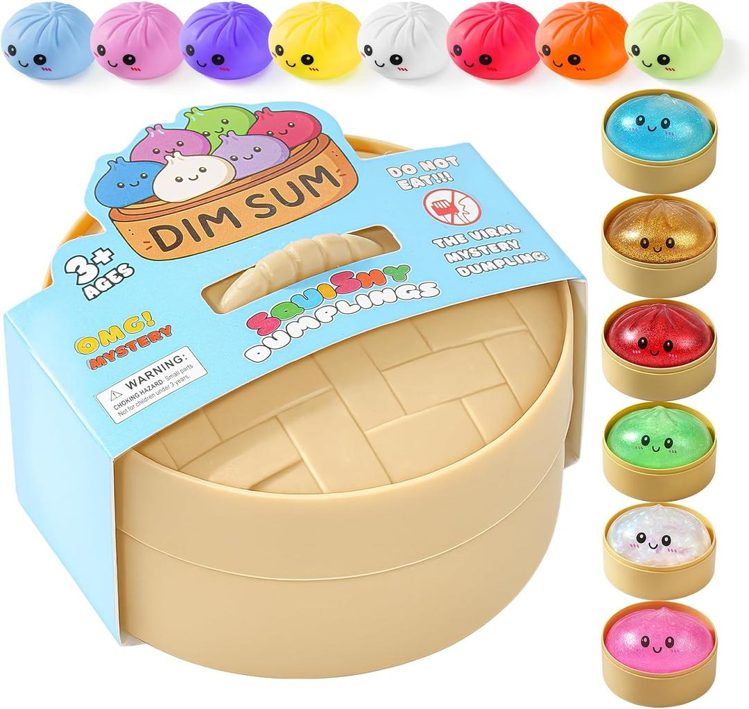 Dumpling Squishy Mystery Box, Random 1 of 14 Colors, Cute Squishy Dumpling Toy, Slow Rising Squeeze Toy, Sensory Fidget Toys for Anxiety Relief, Perfect for Party Favors, Birthday Gifts & Desk Toys