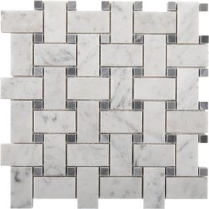 Carrara White Marble Mosaic Tile, 1x2 Inch Basketweave Marble Mosaic Tile for Kitchen Bathroom Wall Floor Backsplash Shower, 100% Natural Marble, Polished, 5 Sheets (12 Inch Basketweave)