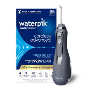 Waterpik Cordless Advanced 2.0 Water Flosser For Teeth, Gums, Braces, Dental Care With Travel Bag and 4 Tips, ADA Accepted, Rechargeable, Portable, and Waterproof, Gray WP-587