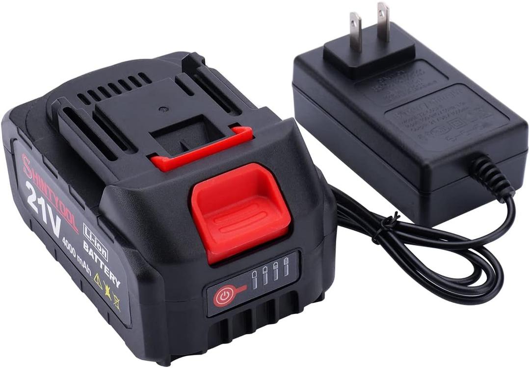 21V Lithium Battery with Electric Quantity Display, 4.0 Ah Battery with Charger Adapter Led Indicator Compatible with Leaf Blower and Mini Saw