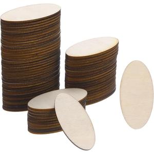 PATIKIL 40x20x1.7mm Wood Pieces, 100 Pack Unfinished Oval Wood Shapes Blank Wooden Cutouts Ornaments Natural for Christmas Party Craft Projects
