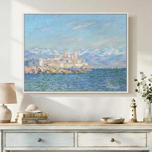 Large Framed Monet Impressionist Wall Art, Horizontal Landscape Canvas Artwork for Walls, Blue Farmhouse Pictures Prints Paintings for Living Room Bedroom Kitchen Wall Decor 32x24 Inch