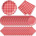 Roshtia 120 Pcs Red Gingham Paper Plates and Napkins Set, Serves 60, 7" Dessert Plates for Pizza Party, Picnic & BBQ, Red Checkered Tableware for Italian Night