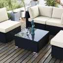 DIMAR GARDEN Outdoor Coffee Table Wicker Patio Side Table with Glass Top,25.2in Black
