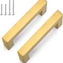goldenwarm 20 Pack 3 inch Gold Cabinet Pulls Brushed Brass Drawer Handles Modern Square Stainless Steel Hardware Pull for Kitchen Cupboard Dresser (3" Hole Center(76mm))