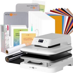 HTVRONT Auto Heat Press Machine for T Shirts - 15x1552 Pcs Heat Press Accessories & 15"x15" Heat Press Mat for Cricut12" x 20ft Black & White Heat Transfer Vinyl