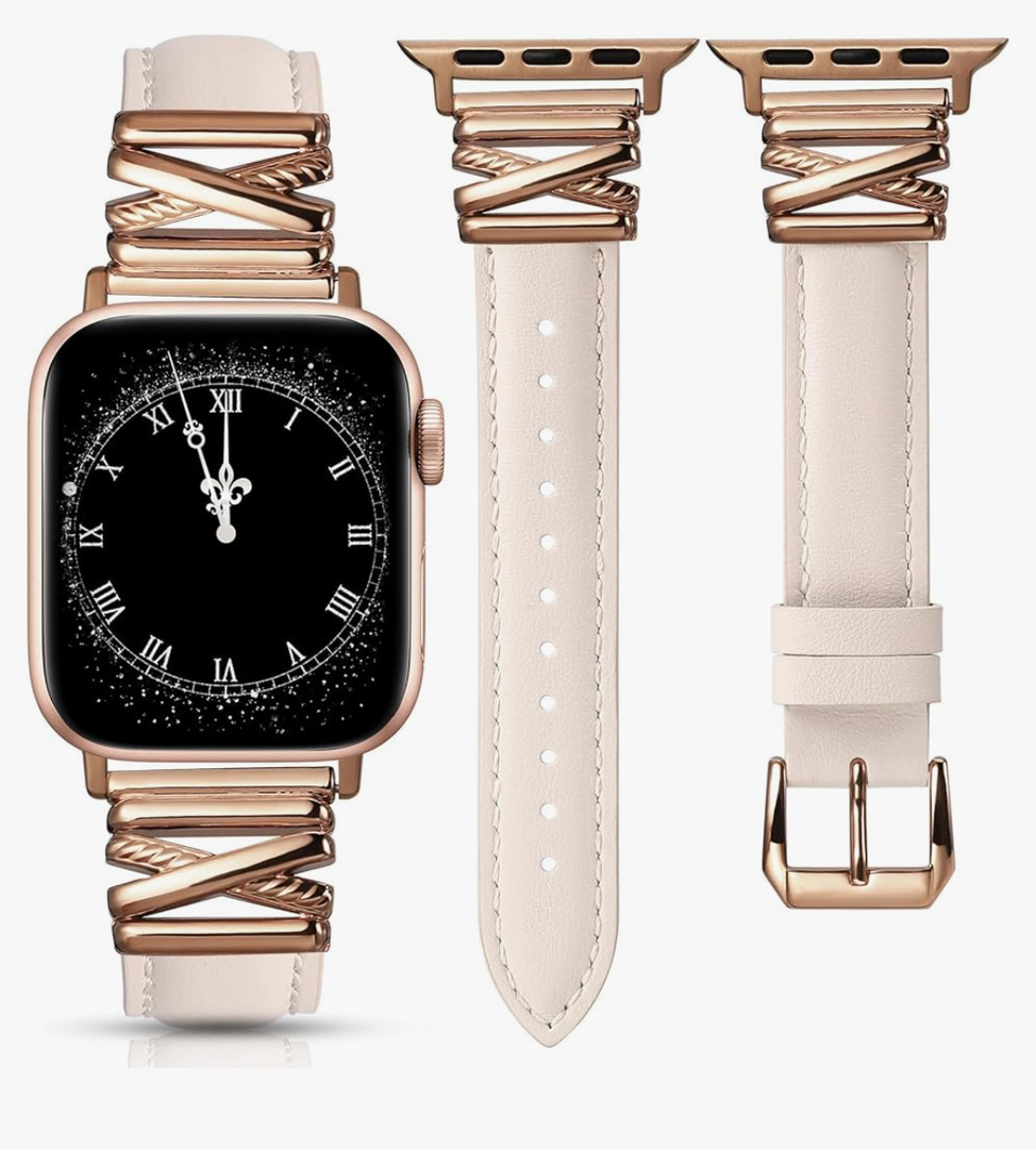 Minyee Leather Band Compatible with Apple Watch 42/41/40/38/44/45/46/49mm Women,Dressy Slim Premium Leather Strap with Designer X-Shape Metal Buckle for iWatch Series 11 10 9 8 7 6 5 4 SE/Ultra 3 2 1