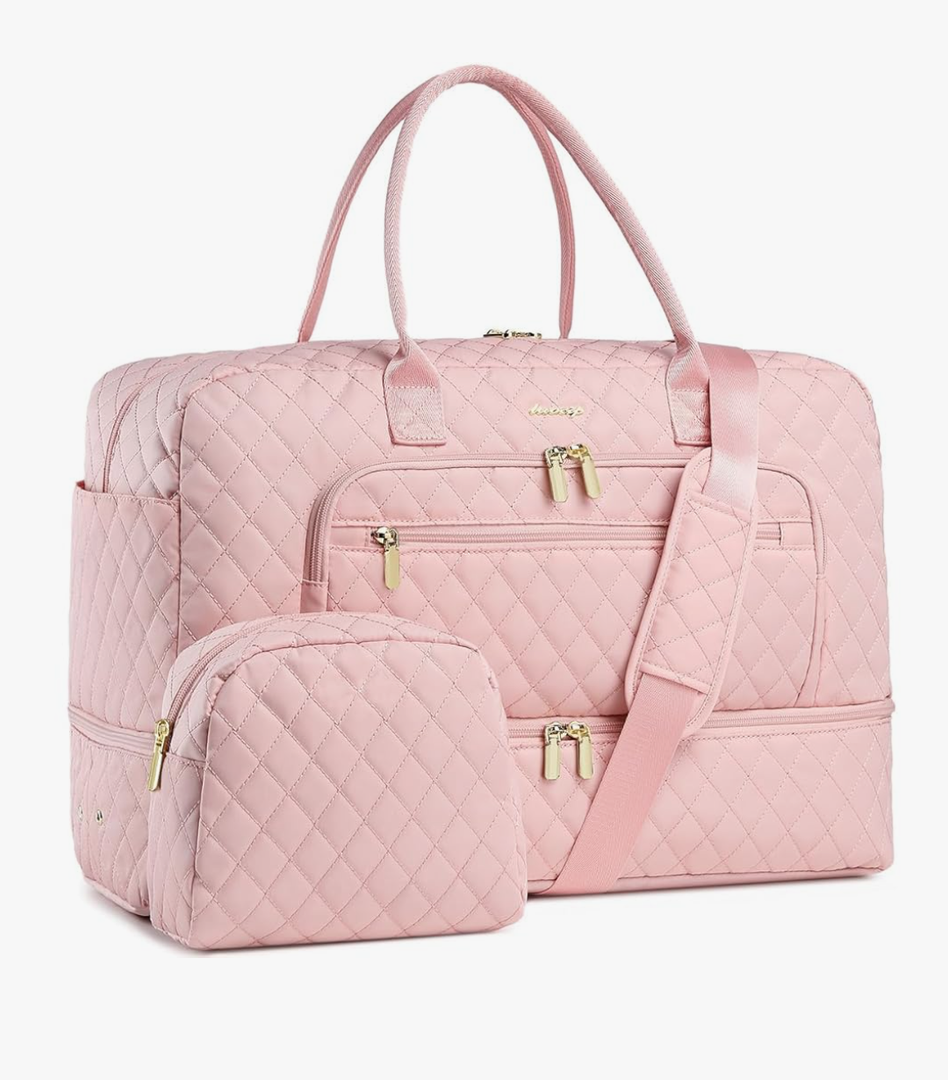 Large Women Travel Duffle Bag - Carry on Overnight Bag Weekend Travel Duffel Tote Bag Yoga Gym Bag with Wet Pocket Toiletry Weekender Overnight Bag for Travel Business Trips Sports Hospital Pink
