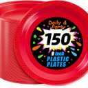 WELLIFE Red Party Plates 9 Inch -150 Count, Plastic Disposable Plates for Dinner Party Easter Mother's Day