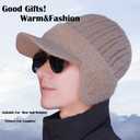 JHDESSLY Winter Beanie with Brim Ear Flaps for Men Women, Warm Fleece Lined Knit Hat Stocking Caps for for The Cold Weather (Gray)