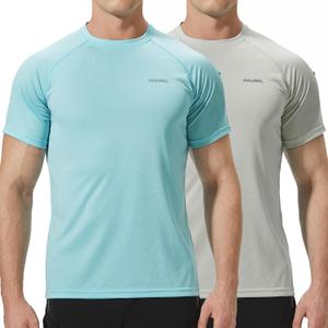 Men's Rash Guard Swim Shirts Short Sleeve UV Sun Protection Quick Dry UPF 50+ SPF Fishing Beach Water Shirt (Size 3X-Large, Light Blue/Charcoal Grey)