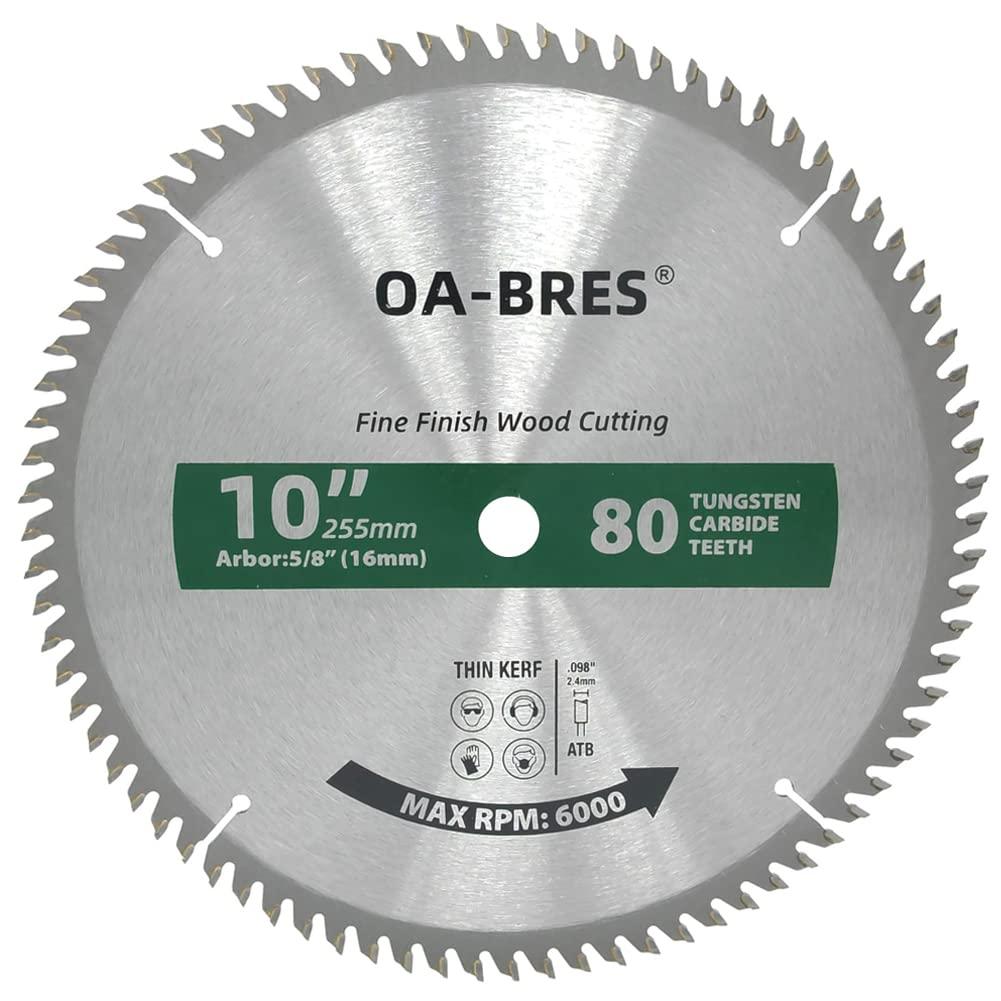 10-Inch Miter/Table Saw Blades, 80-Tooth ATB TCT Fine Finish Wood Cutting Circular Saw Blade with 5/8 Inch Arbor