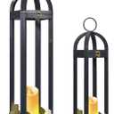 HPC Decor Rustic Farmhouse Lantern Decor-2 Pack Tall 30 Vintage Wooden Lanterns, Modern Candle Lanterns Decorative w/Light String &Garland for Indoor, Outdoor, Fireplace Mantle Decor, Extra Large Black