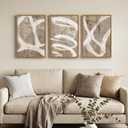 Framed Neutral Abstract Wall Art for Bedroom, 3 Piece Modern Canvas Prints Paintings Artwork for Walls, Minimalist Beige White Taupe Pictures for Living Room Dining Hallway Office Wall Decor 16x24 In, 16" W x 24" H x 3Pcs