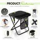 CAMDOOR Portable Collapsible Stool, 16Folding Stool with 3 Side Pockets and Shoulder Strap, Extra Large Camping Chair Supports 400 lbs, Ultralight Portable Seat for Outdoor, Hiking, Fishing (Black)