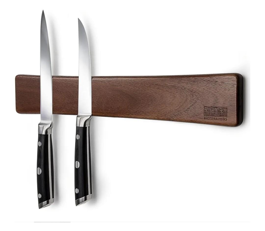 HOSHANHO Magnetic Knife Strips, Magnetic Knife Holder for Wall 16 Inch, Acacia Wood Knife Magnetic Strip Use as Knife Bar, Knife Holder for Kitchen Utensil Organizer