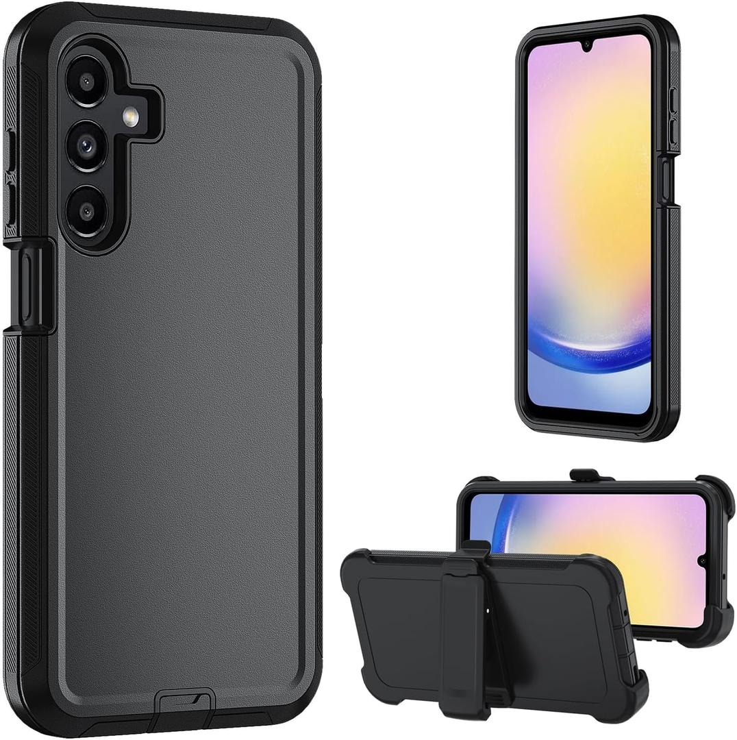 Nofnus for Samsung Galaxy A16 5G case,A16 5G Heavy Duty case,with A Tempered Glass Screen Protector, [Military Grade Protective ] [Shockproof] [Dropproof] [Dust-Proof] (with Belt Clip-Black)