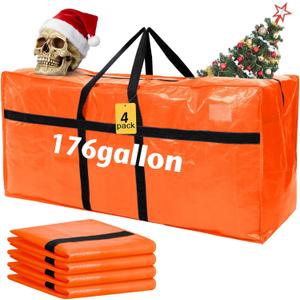 4 Pcs 176 Gallon Large Moving Bags with Zipper and Handles Foldable Storage Duffle Bags Heavy Duty Extra Large Totes for College Dorm Travel Clothes Blankets Bedding Moving (Orange)