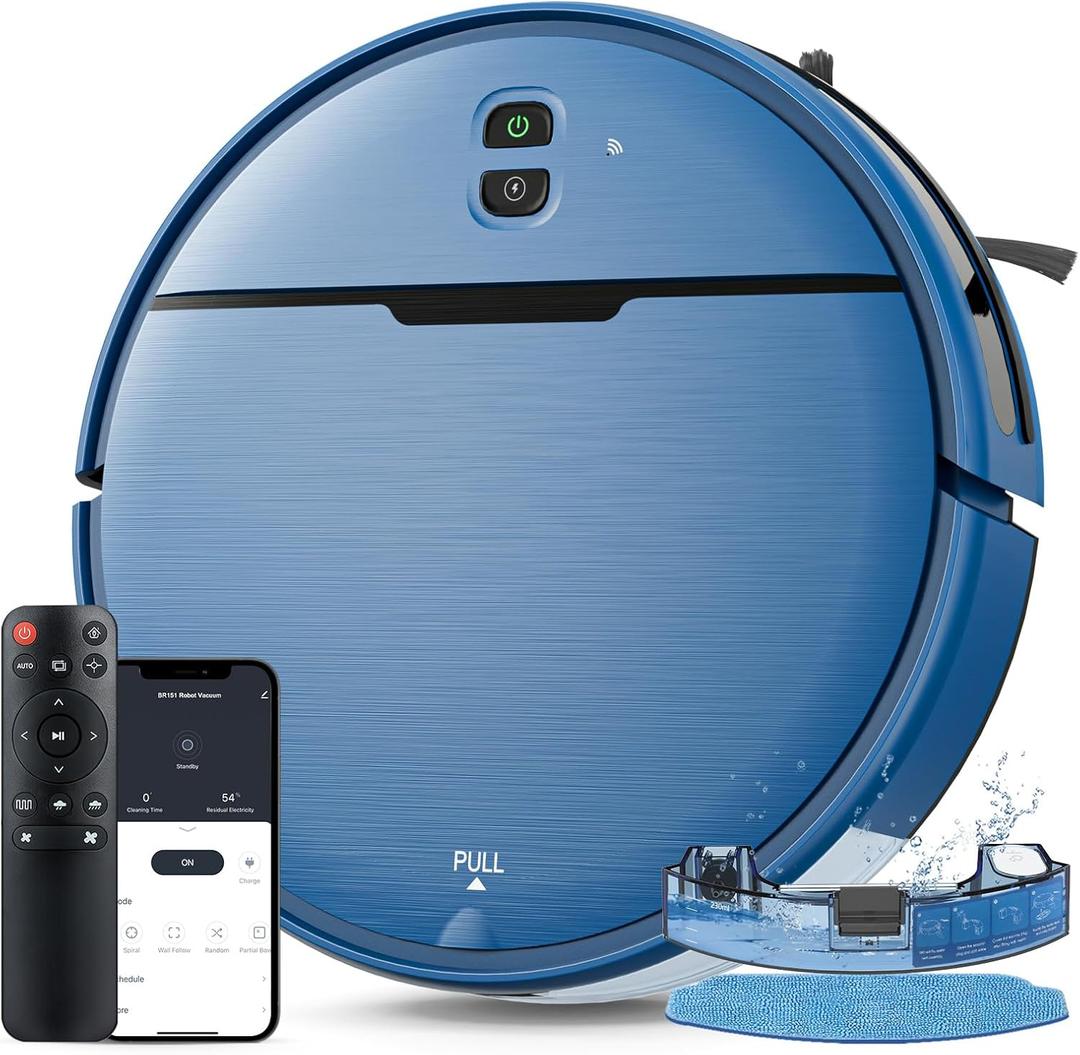 Robot Vacuum and Mop Combo, 2 in 1 Mopping Robot Vacuum Cleaner Compatible with WiFi/App, Robotic Vacuum Up to 2300Pa Suction, Self-Charging, Slim, Ideal for Hard Floor, Pet Hair, Low Pile Carpet (Blue)