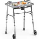 Folding Walker with Tray, 5" Wheels Lightweight Walkers for Seniors and Adults, Supports Up to 350 Pounds, Adjustable Height, Compact Standard Walker, Silver