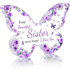 Sister Birthday Gifts, Christmas Mothers Day Birthday Gifts Ideas for Sisters, Christmas Gift for Sister from Sisters, Purple Butterfly-Shaped Acrylic Keepsake Decorations