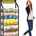 65" 5 Tier Snack Rack Display Stand with Hooks & Wheels, Metal Retail Display Shelf for Chips, Snacks, Candy, Metal Snack Shelf for Store Home Kitchen Store Organizer (60cm-black)