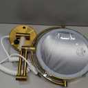 Benbilry 9" Large Wall Mounted Lighted Makeup Mirror, 1X/10X Magnifying 2-Sided AC Plug-in Powered Bathroom Mirror with 3 Color Lights, Touch Dimmable, Extended Arm 360 Rotation, Gold