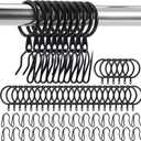 30 Pieces Metal Drapery Curtain Rings Curtain Hanging Rings and 30 Pieces Metal Curtain Drapery Pin Hooks for Window Curtain, Door Curtain and Shower Curtain, 30 mm Internal Diameter (Black)