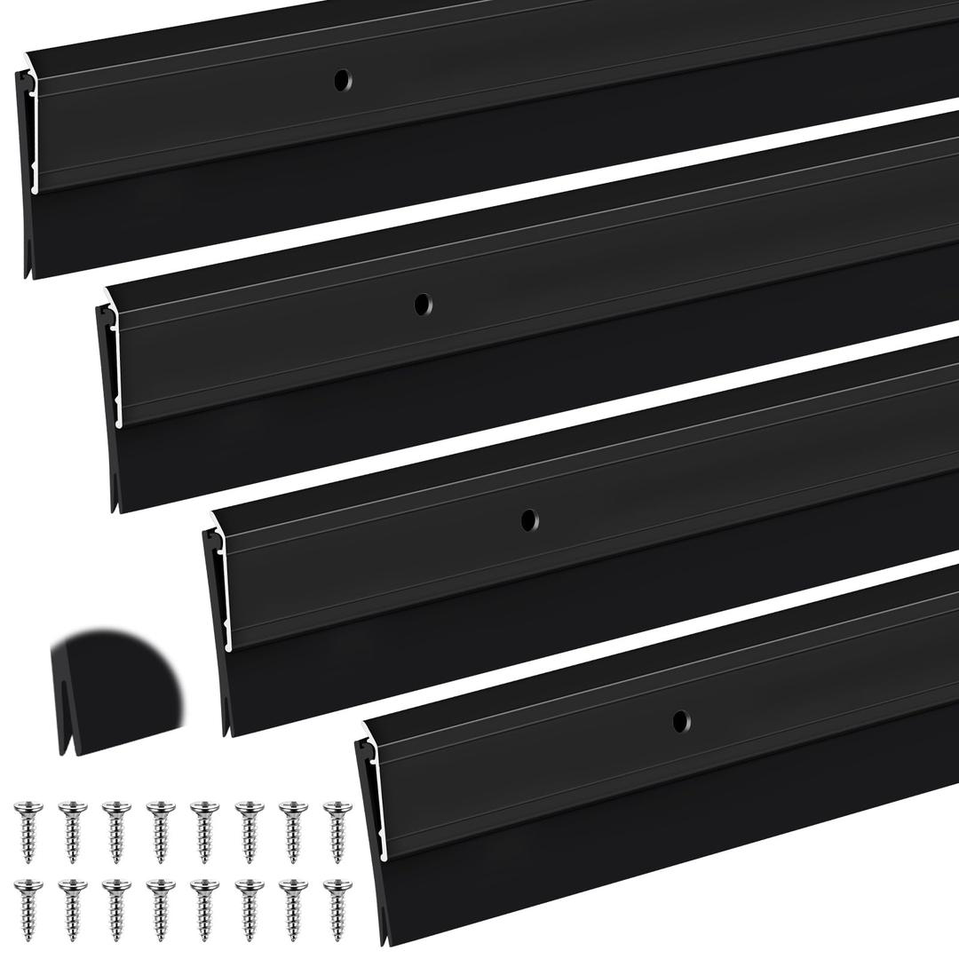 FoldTier 4 Pcs Black 4 Pcs Door Sweep for Bottom of Door, 2-1/8 x 36 Inch