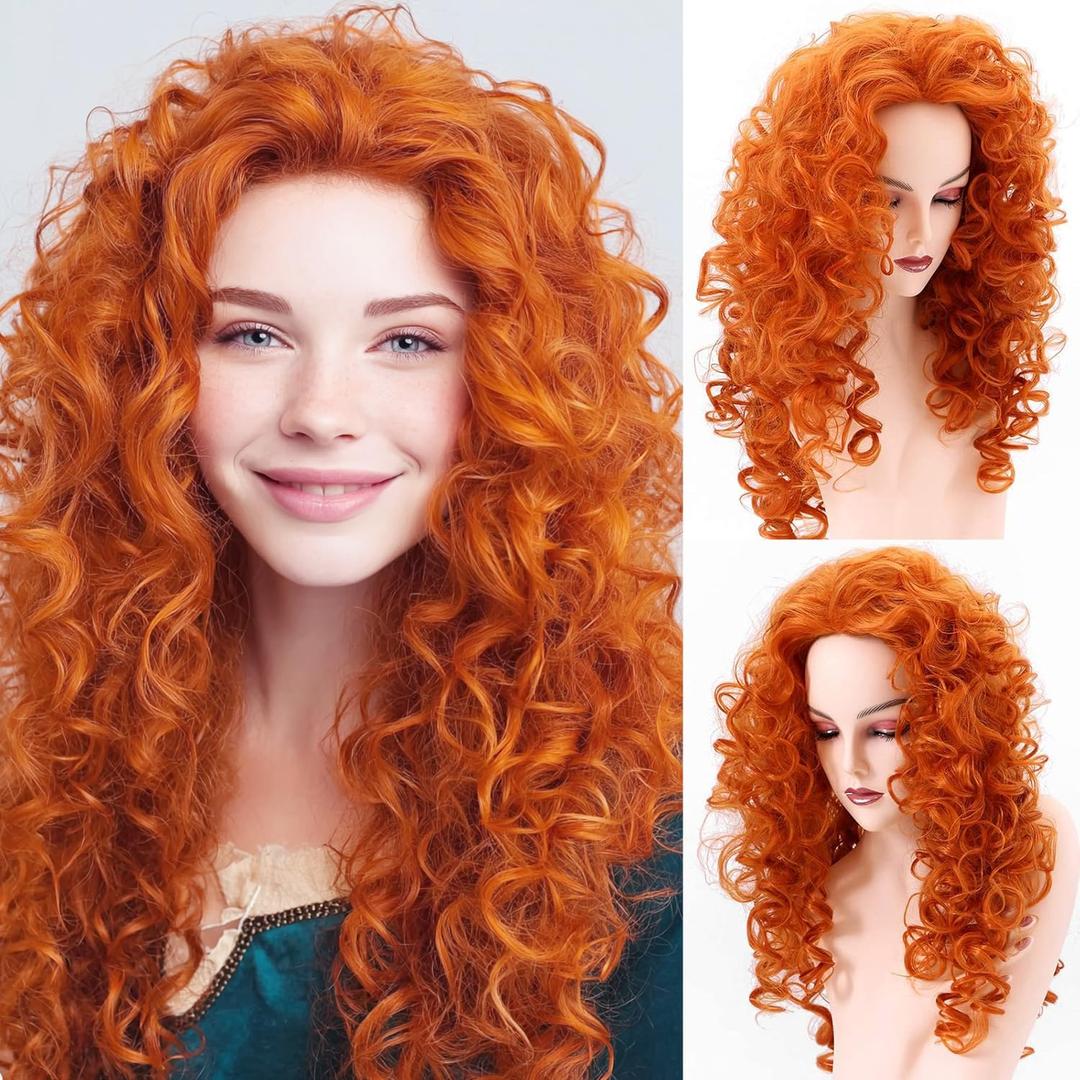 Long Orange Red Curly Wig Full Head Halloween Wigs for Women Wavy Hair Wig Cosplay Costume Party 24 inch