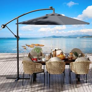 10FT Cantilever Patio Umbrella with Cross Base, Outdoor Offset Market Umbrella with Infinite Tilt and Crank Lift, Outside Umbrellas for Backyard Lawn Garden and Pool (Grey)