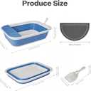 PAWISE Foldable Cat Litter Box, 20.9"x15.6"x5.5" Large Travel Litter Pan,Collapsible Litter Box with Low Entry for Kittens, Adult & Senior Cats, Anti-Splash Box with Scoop, Teaser Wand and Mat(Blue)